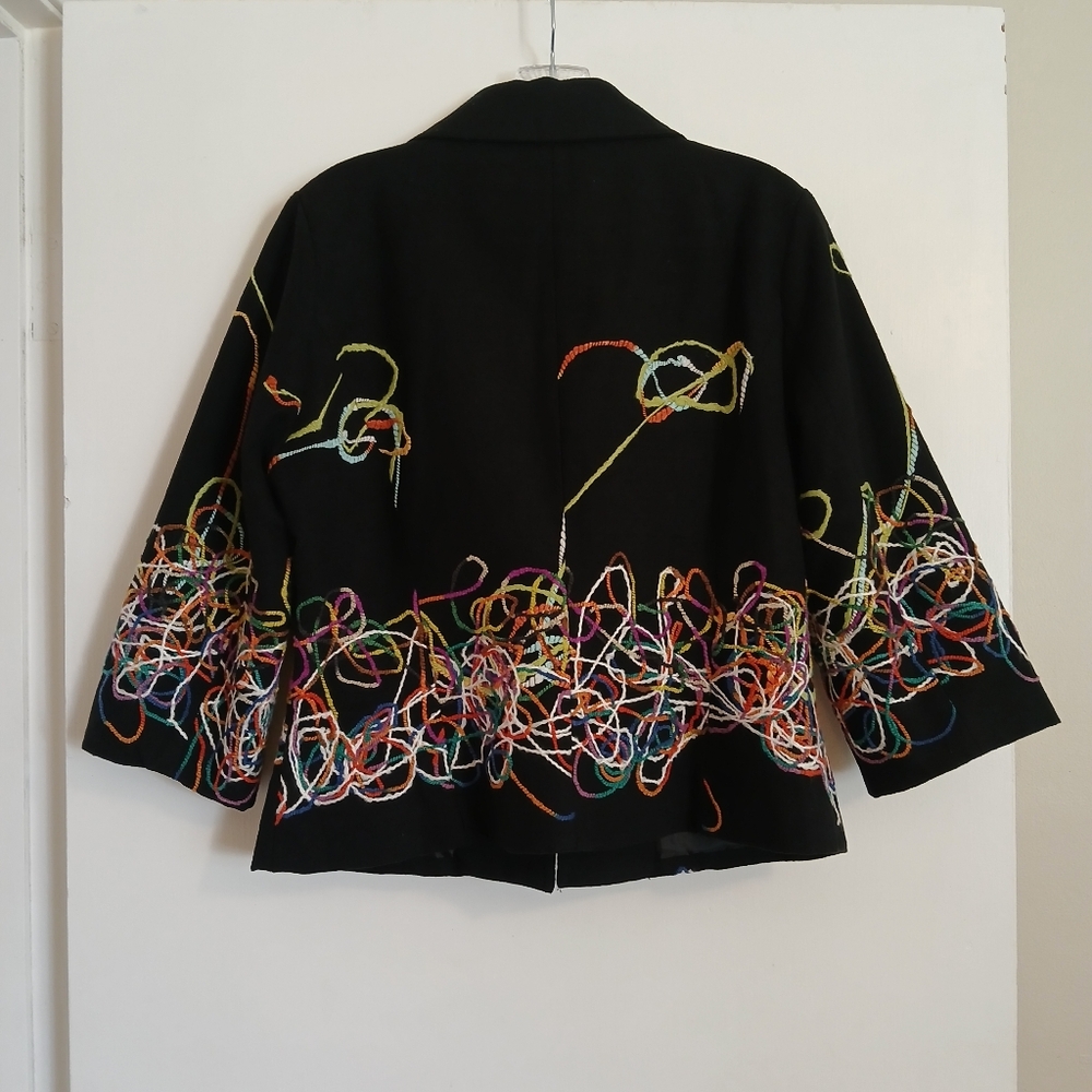 Trendz By Theresa Renz Wool Blend Blazer Petite Large 3/4 Sleeve Black Artsy - Picture 2 of 10